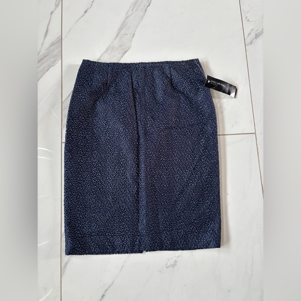 Jones New York Dark Blue Patterned Pencil Skirt - Picture 2 of 8